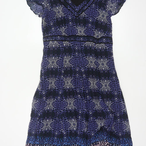 Per Una Women Blue Animal Print Fit & Flare Midi Dress UK 16