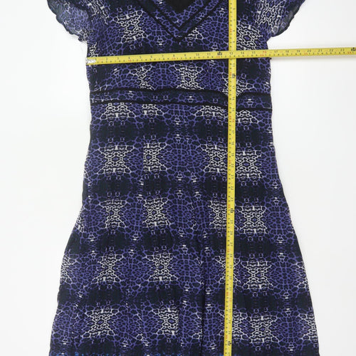 Per Una Women Blue Animal Print Fit & Flare Midi Dress UK 16