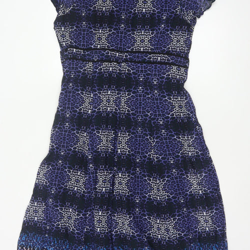 Per Una Women Blue Animal Print Fit & Flare Midi Dress UK 16