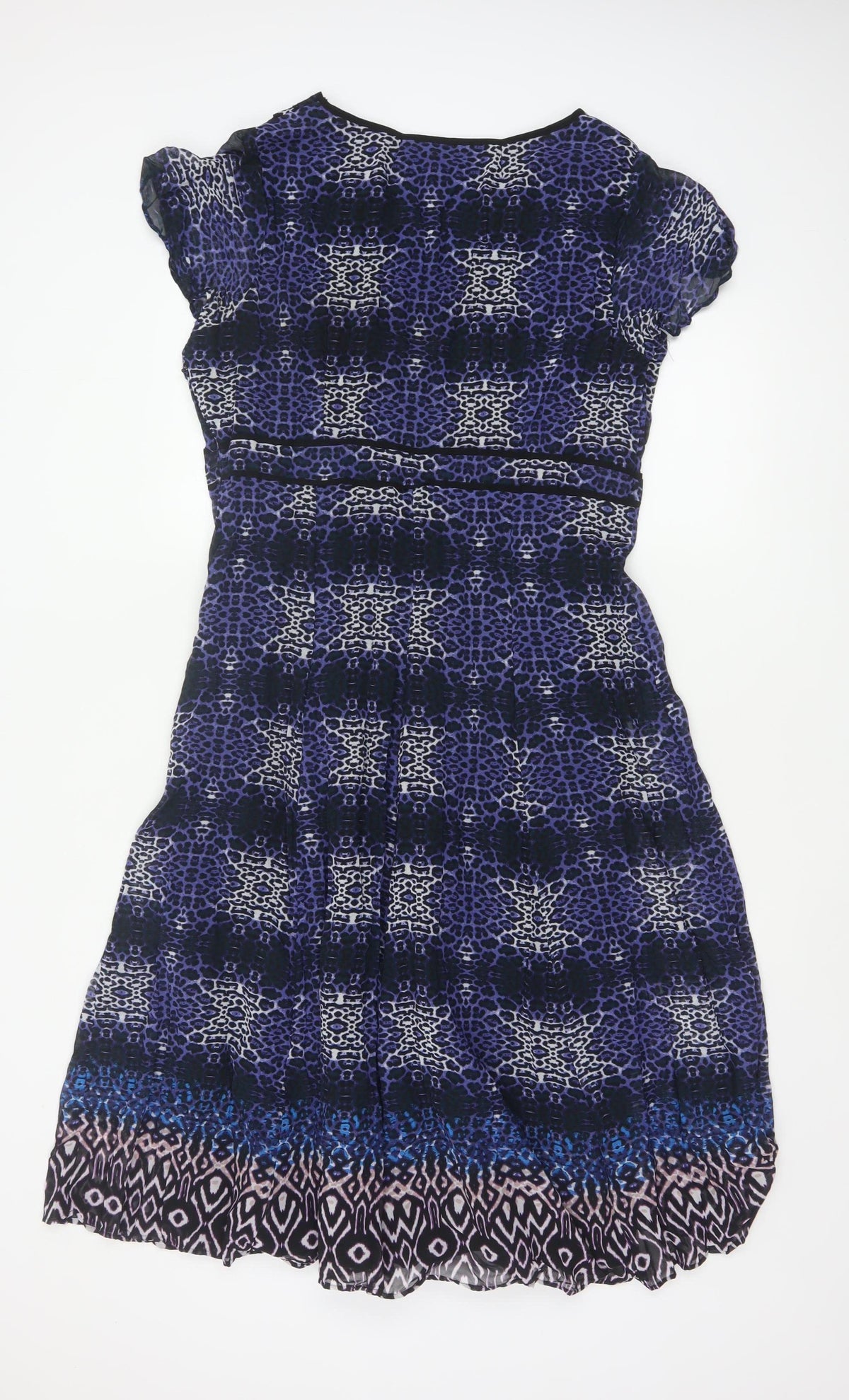 Per Una Women Blue Animal Print Fit & Flare Midi Dress UK 16