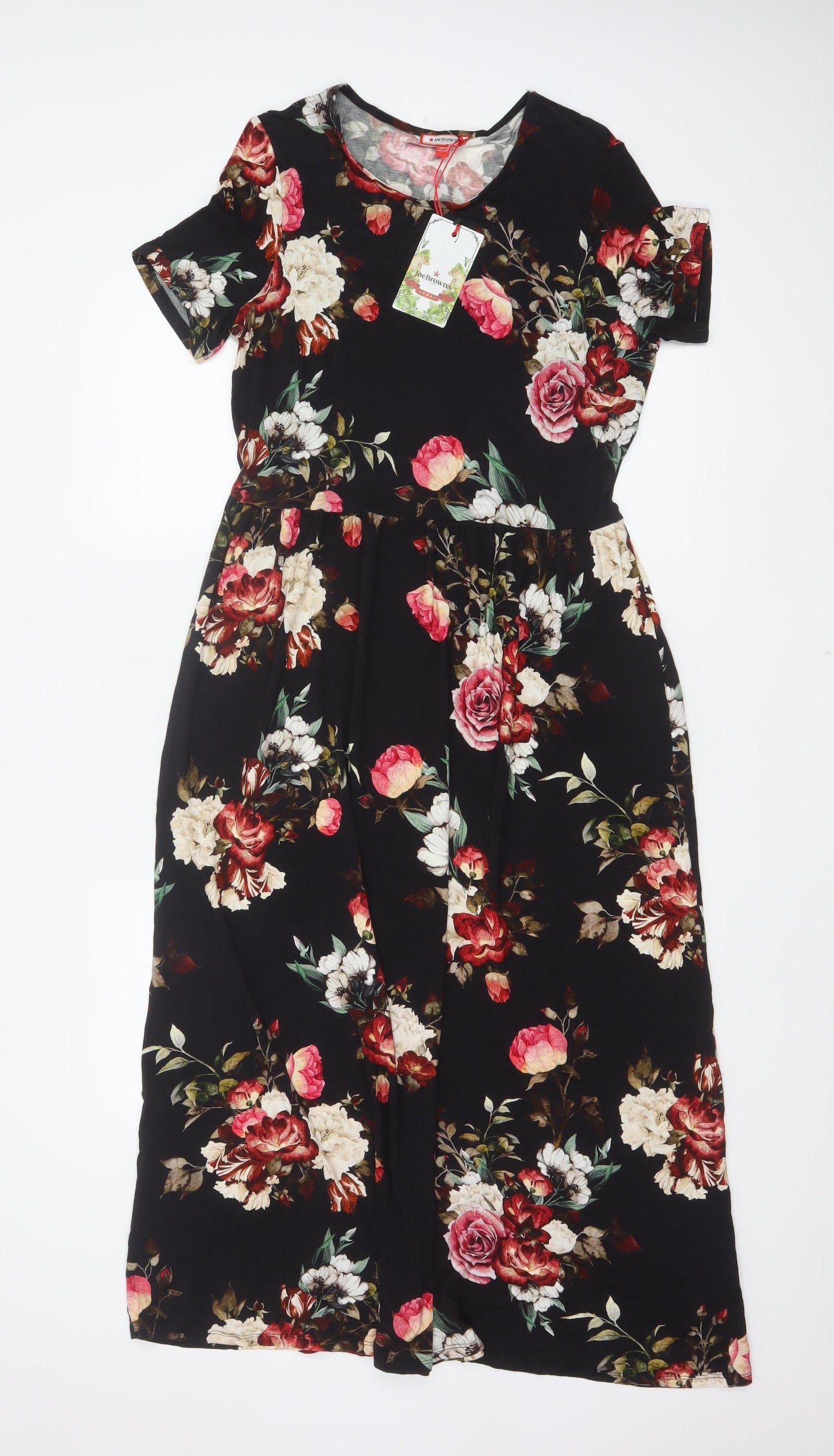 Joe Browns Women Black Floral Fit & Flare Long Dress UK 10 NWT