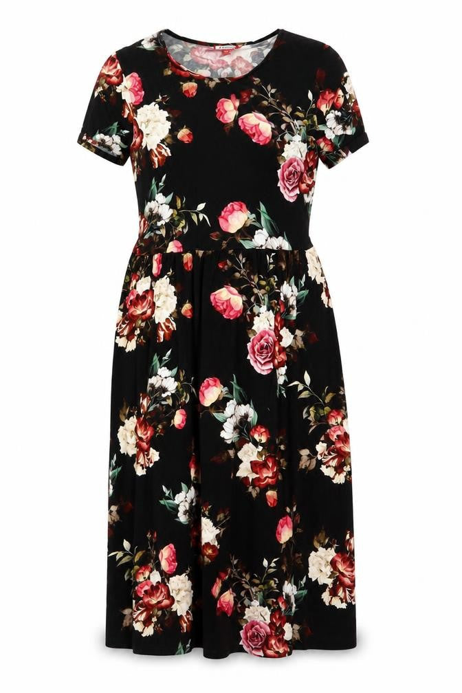 Joe Browns Women Black Floral Fit & Flare Long Dress UK 10 NWT