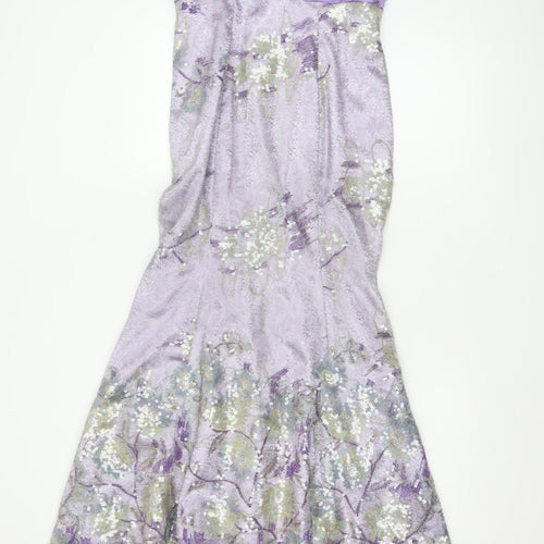 Dewi Gordon Women Purple UK 8 Silk Floral Sequin Mermaid Maxi Dress
