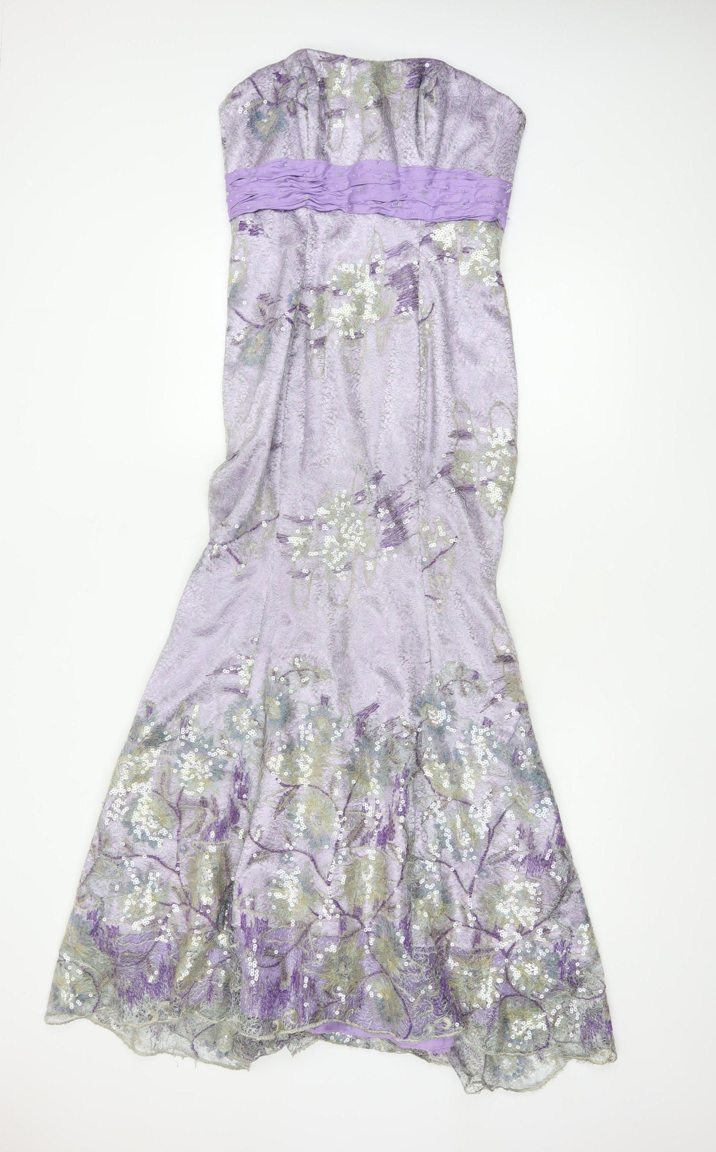 Dewi Gordon Women Purple UK 8 Silk Floral Sequin Mermaid Maxi Dress