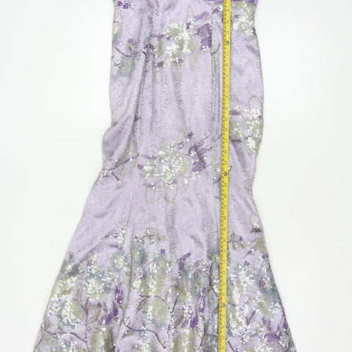 Dewi Gordon Women Purple UK 8 Silk Floral Sequin Mermaid Maxi Dress