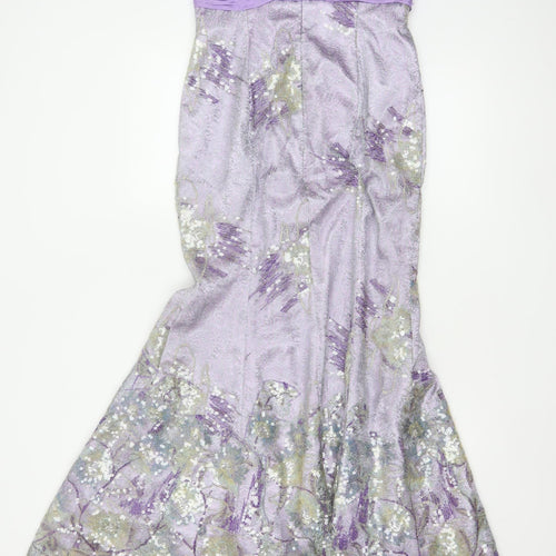 Dewi Gordon Women Purple UK 8 Silk Floral Sequin Mermaid Maxi Dress