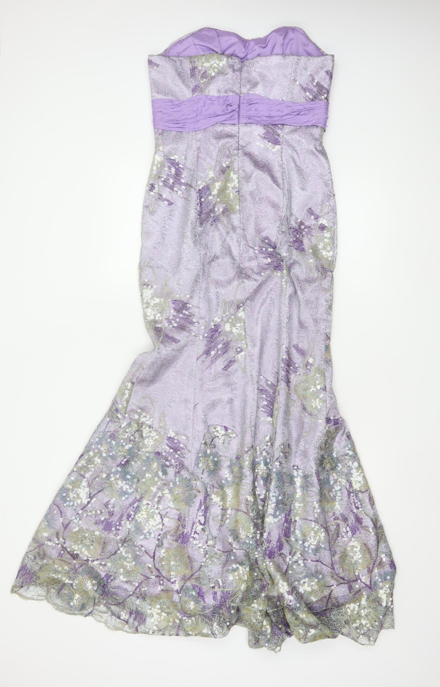 Dewi Gordon Women Purple UK 8 Silk Floral Sequin Mermaid Maxi Dress