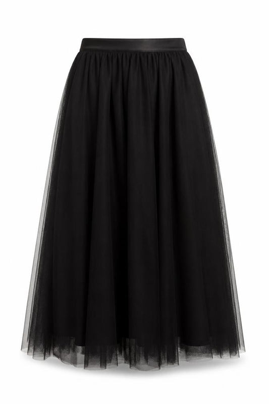 Inayah Women Black S Maxi Chiffon Layered Lined Skirt