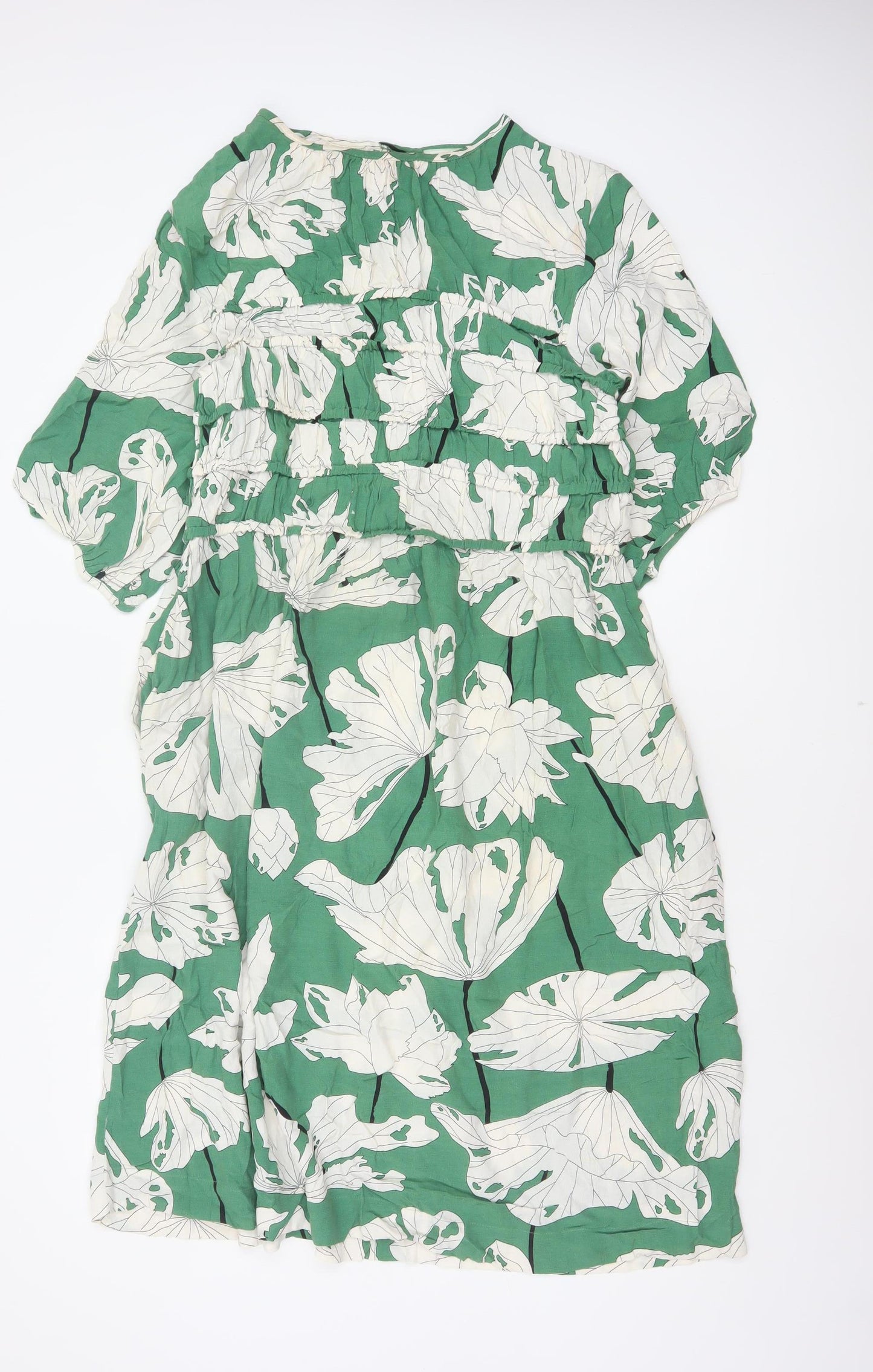 Carolyn Donnelly The Edit Women Green Floral Ruffle Shift Dress UK 12