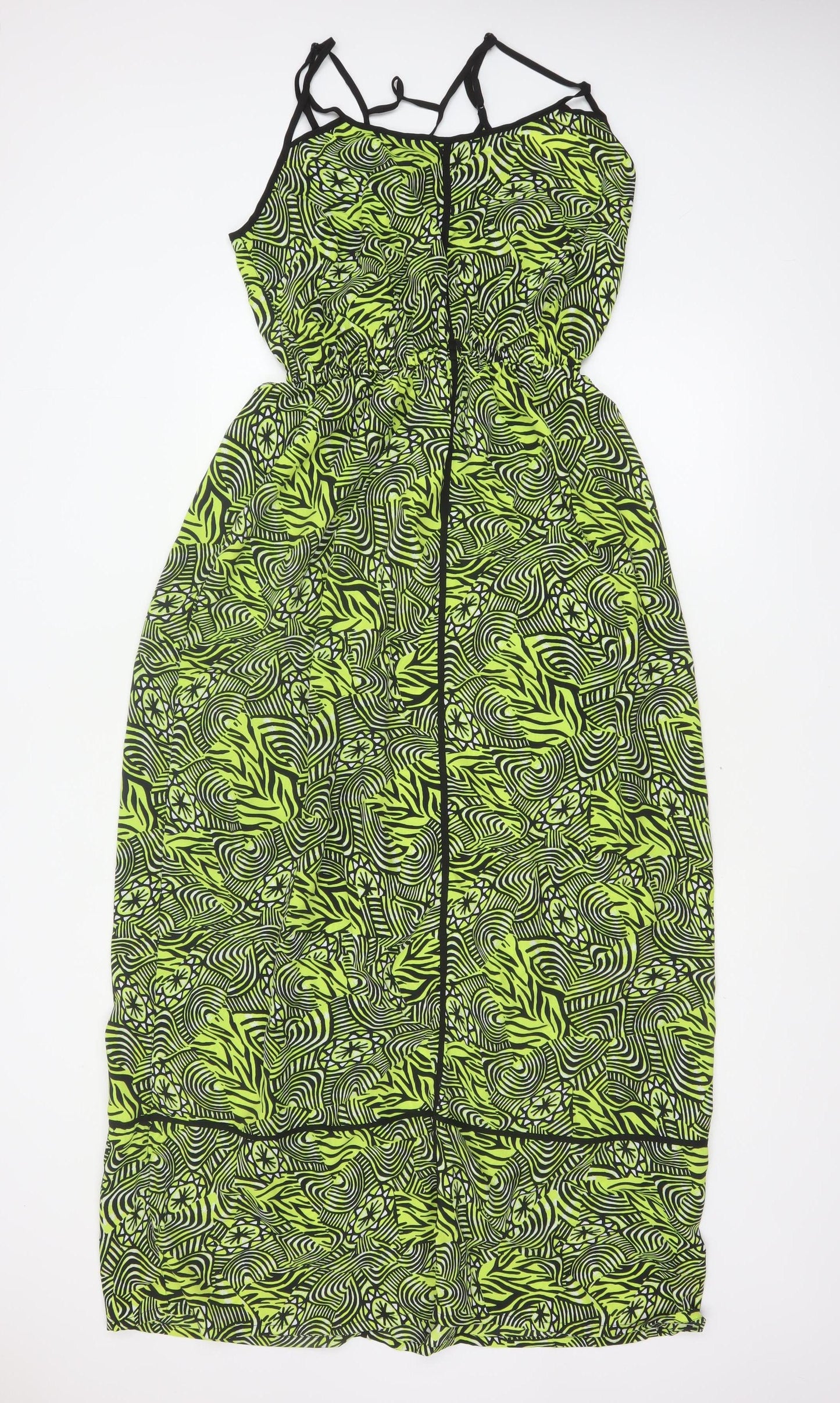 River Island Women Green Geometric Maxi Dress UK 18 Strappy