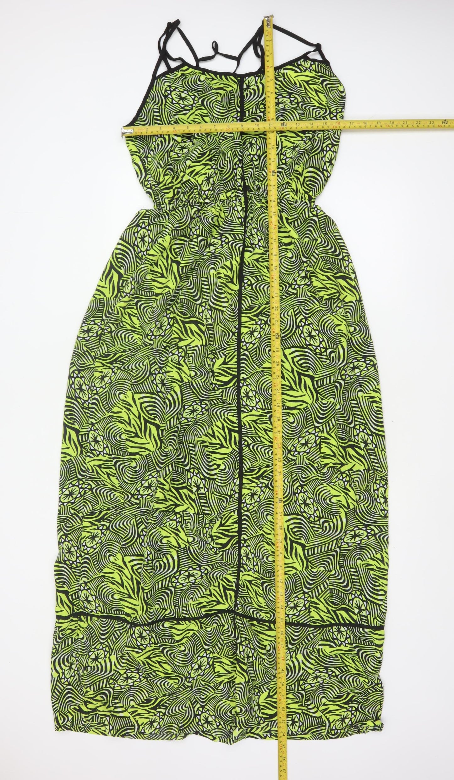 River Island Women Green Geometric Maxi Dress UK 18 Strappy