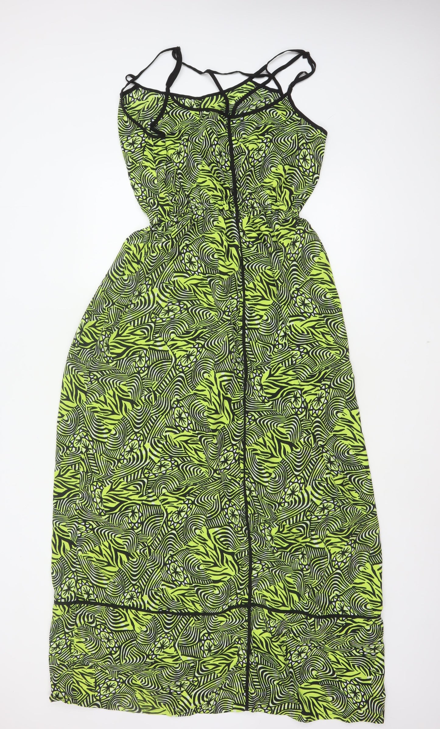 River Island Women Green Geometric Maxi Dress UK 18 Strappy