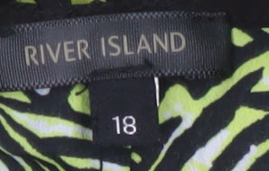 River Island Women Green Geometric Maxi Dress UK 18 Strappy