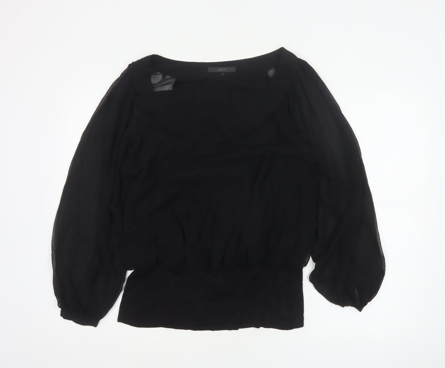 Coast Women’s Black Size 14 Sheer Balloon Sleeve Chiffon Blouse