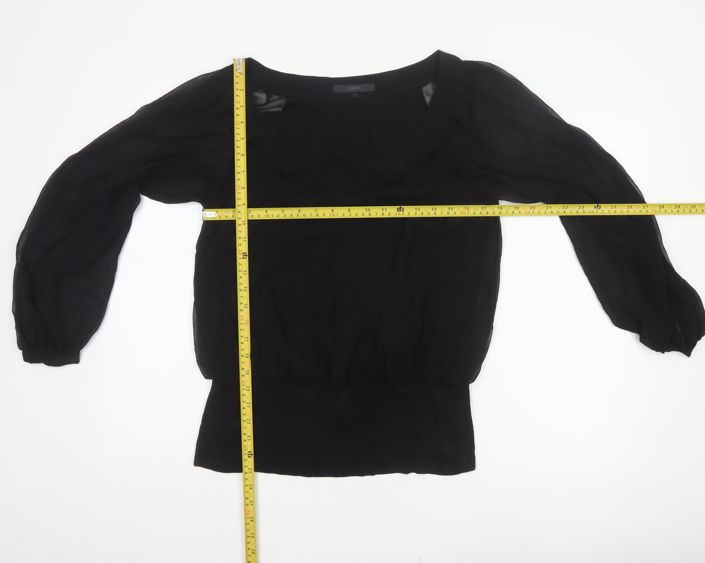 Coast Women’s Black Size 14 Sheer Balloon Sleeve Chiffon Blouse