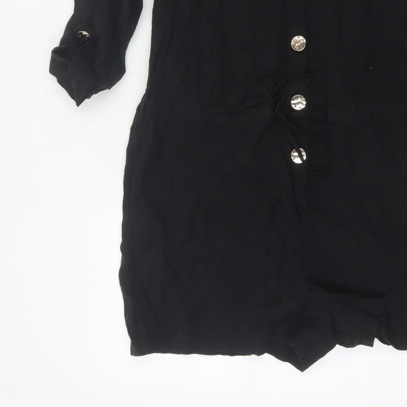 Additional view of River Island Women Black, size 10, Utility Button Belted Long Sleeve Playsuit