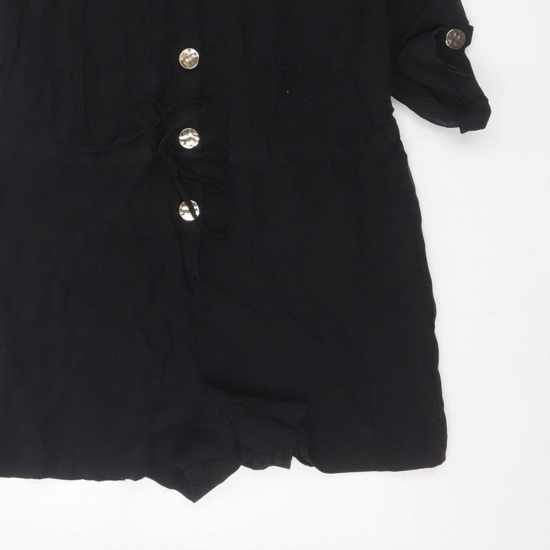 Additional view of River Island Women Black, size 10, Utility Button Belted Long Sleeve Playsuit