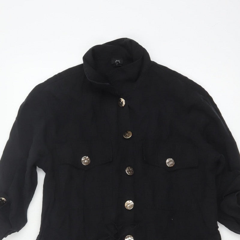 Additional view of River Island Women Black, size 10, Utility Button Belted Long Sleeve Playsuit