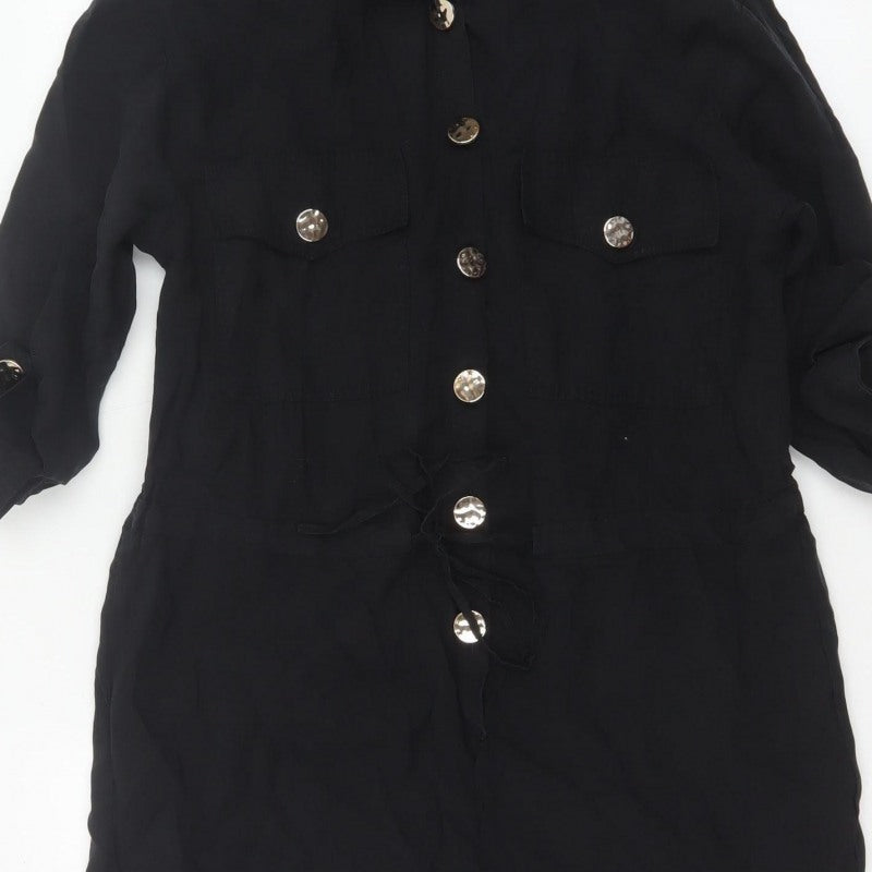 Additional view of River Island Women Black, size 10, Utility Button Belted Long Sleeve Playsuit