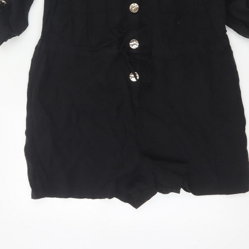 Additional view of River Island Women Black, size 10, Utility Button Belted Long Sleeve Playsuit