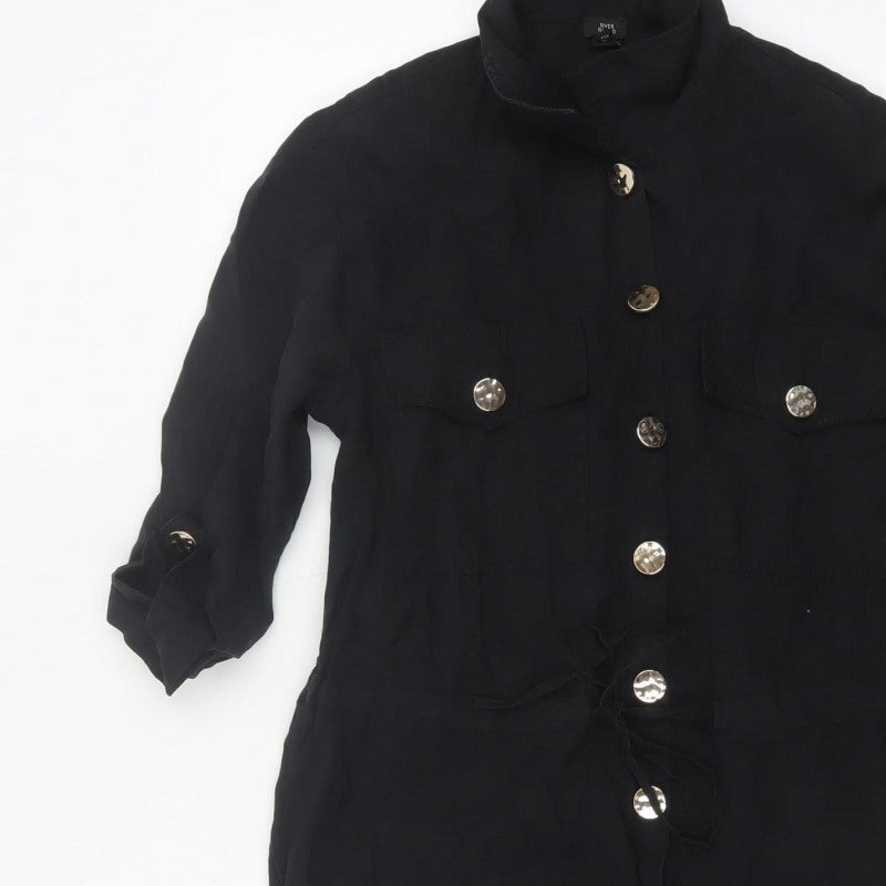 Additional view of River Island Women Black, size 10, Utility Button Belted Long Sleeve Playsuit
