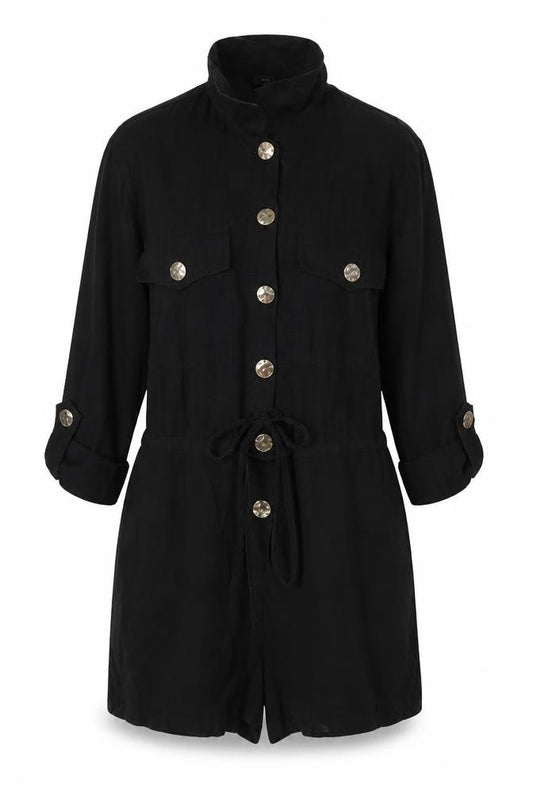 River Island Women Black Size 10 Utility Button Belted Long Sleeve Playsuit
