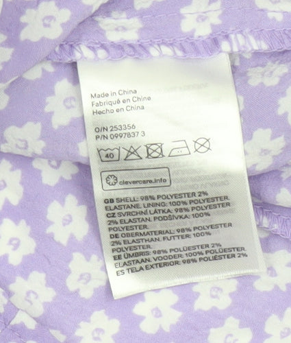 H&M Women Purple Floral UK 8 Fit & Flare Puff Sleeve Mini Dress