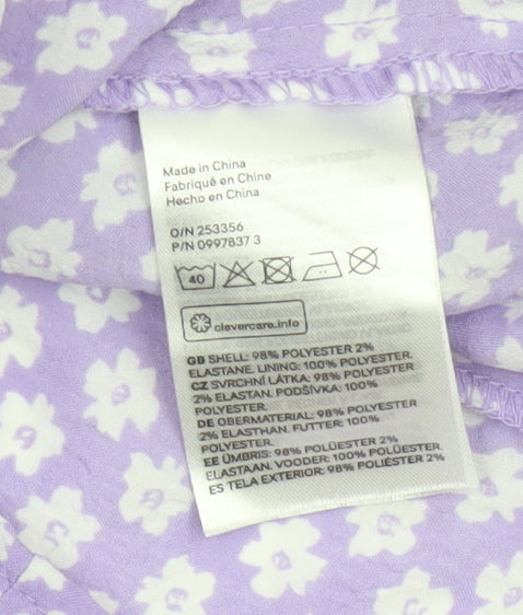 H&M Women Purple Floral UK 8 Fit & Flare Puff Sleeve Mini Dress