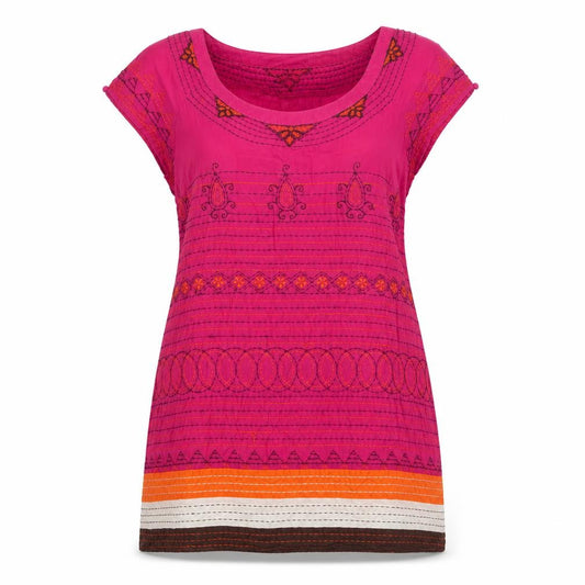 Monsoon Women Pink UK 12 Embroidered Tunic Blouse Short Sleeve