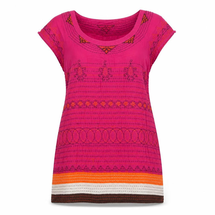Monsoon Women Pink UK 12 Embroidered Tunic Blouse Short Sleeve