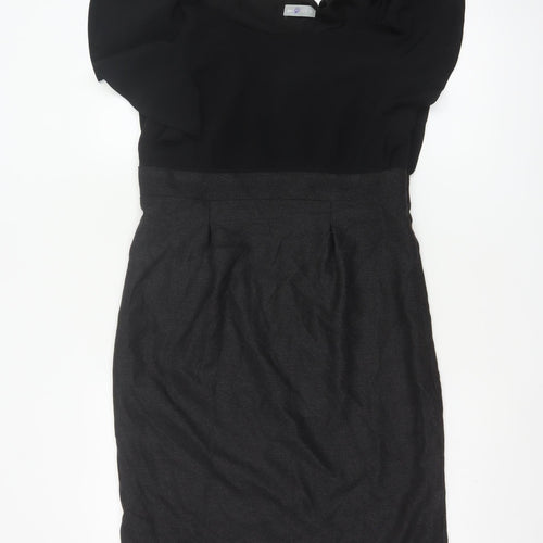 Per Una Women Black & Grey UK 12 Pencil Dress Puff Sleeve Workwear