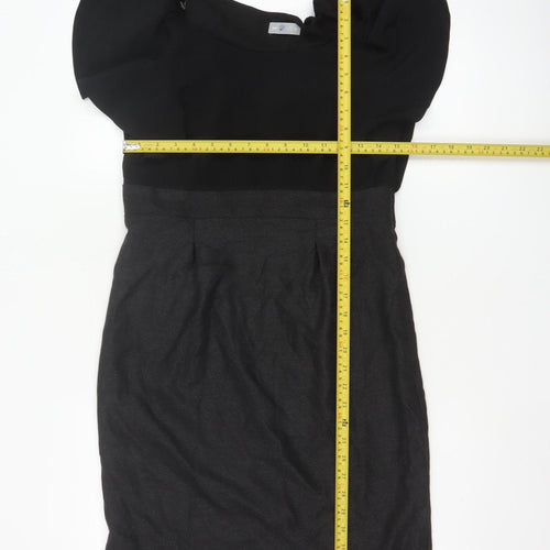 Per Una Women Black & Grey UK 12 Pencil Dress Puff Sleeve Workwear