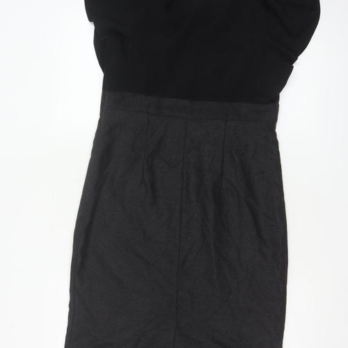 Per Una Women Black & Grey UK 12 Pencil Dress Puff Sleeve Workwear