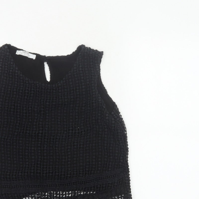Mango Women Black Size S Crochet Keyhole Sleeveless Tank Top