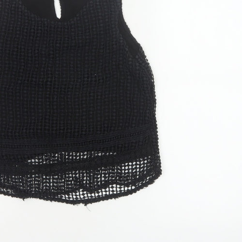 Mango Women Black Size S Crochet Keyhole Sleeveless Tank Top