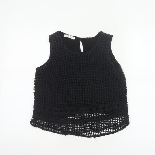 Mango Women Black Size S Crochet Keyhole Sleeveless Tank Top