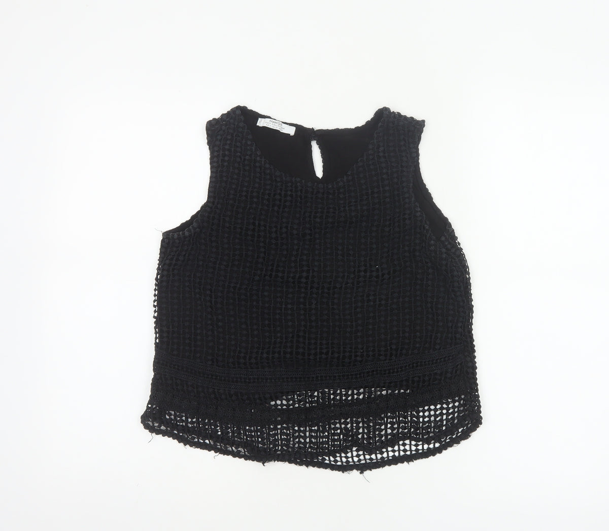 Mango Women Black Size S Crochet Keyhole Sleeveless Tank Top