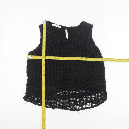 Mango Women Black Size S Crochet Keyhole Sleeveless Tank Top