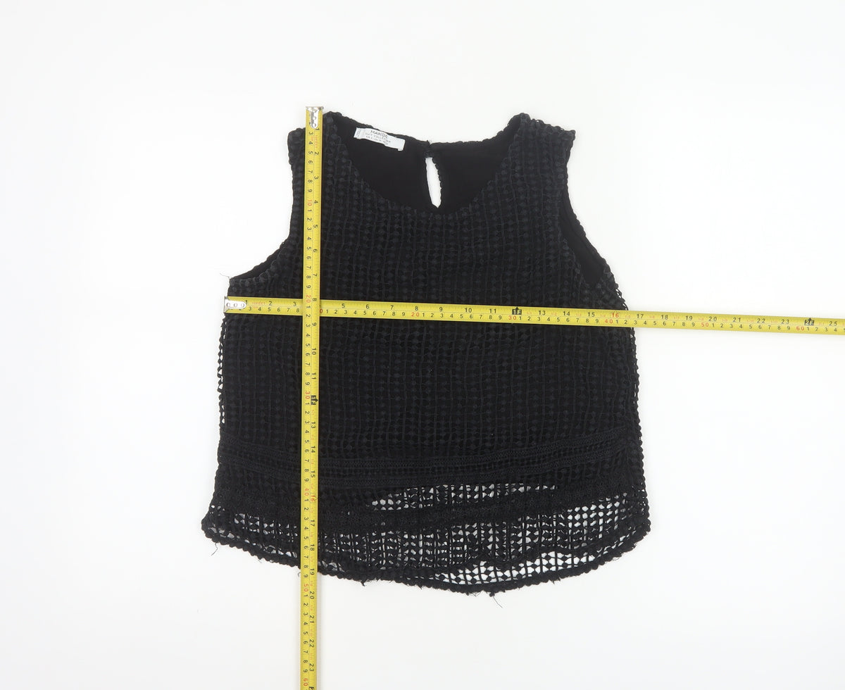 Mango Women Black Size S Crochet Keyhole Sleeveless Tank Top