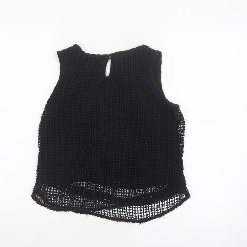 Mango Women Black Size S Crochet Keyhole Sleeveless Tank Top