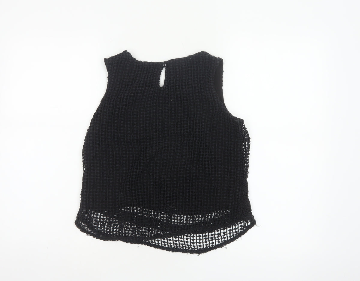 Mango Women Black Size S Crochet Keyhole Sleeveless Tank Top