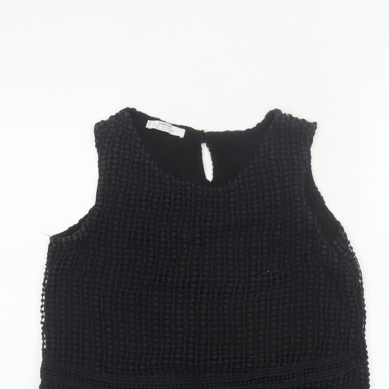 Mango Women Black Size S Crochet Keyhole Sleeveless Tank Top