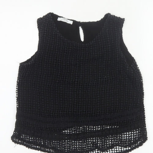 Mango Women Black Size S Crochet Keyhole Sleeveless Tank Top