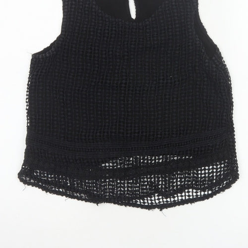 Mango Women Black Size S Crochet Keyhole Sleeveless Tank Top