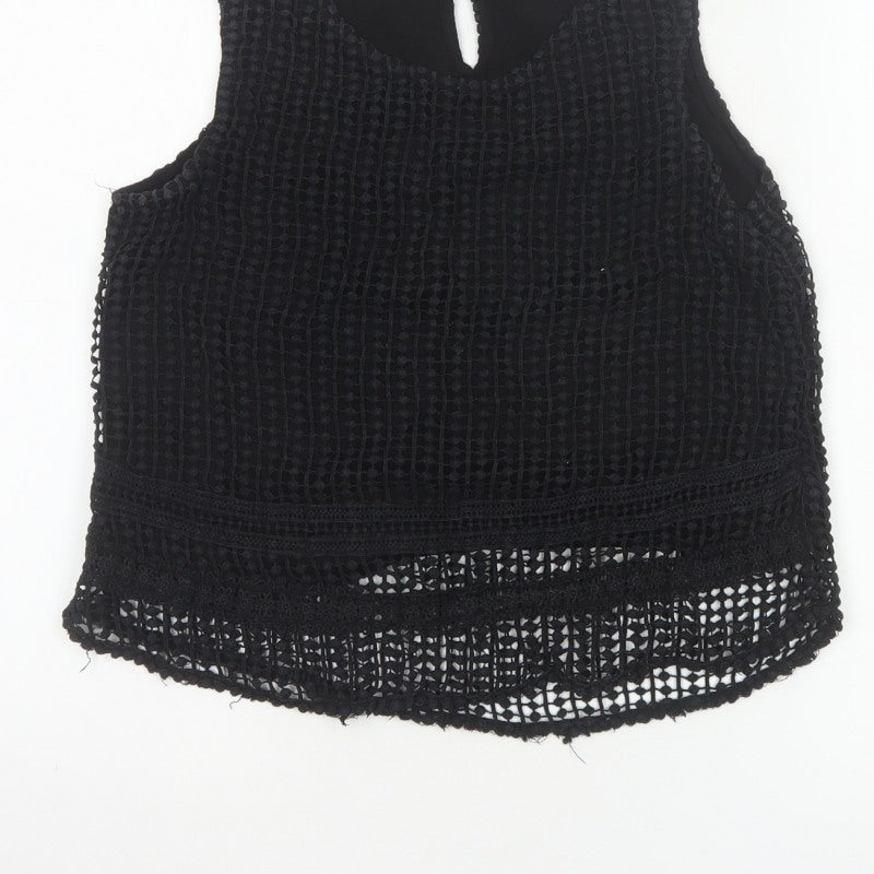 Mango Women Black Size S Crochet Keyhole Sleeveless Tank Top