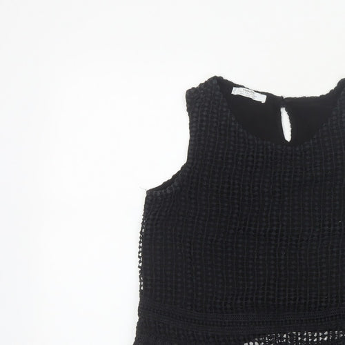 Mango Women Black Size S Crochet Keyhole Sleeveless Tank Top