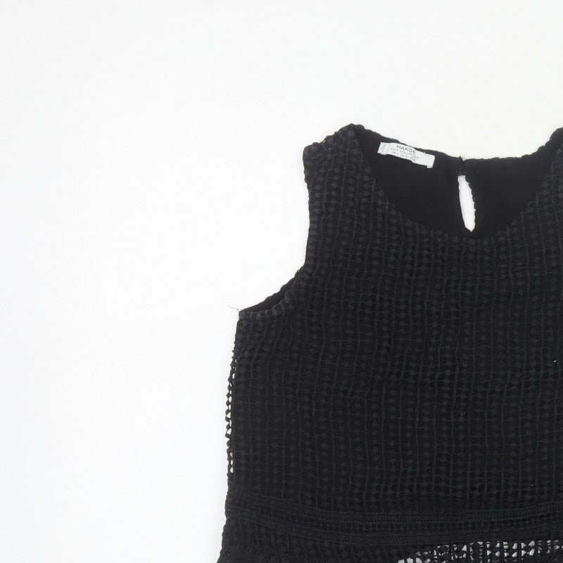 Mango Women Black Size S Crochet Keyhole Sleeveless Tank Top