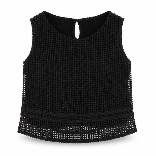 Mango Women Black Size S Crochet Keyhole Sleeveless Tank Top