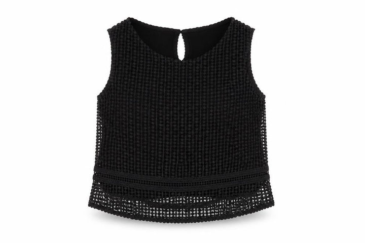 Mango Women Black Size S Crochet Keyhole Sleeveless Tank Top