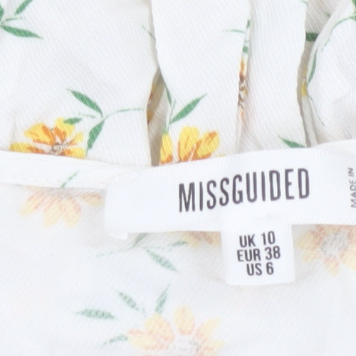 Missguided Women Ivory Yellow Floral Wrap Smocked Mini Dress UK 10